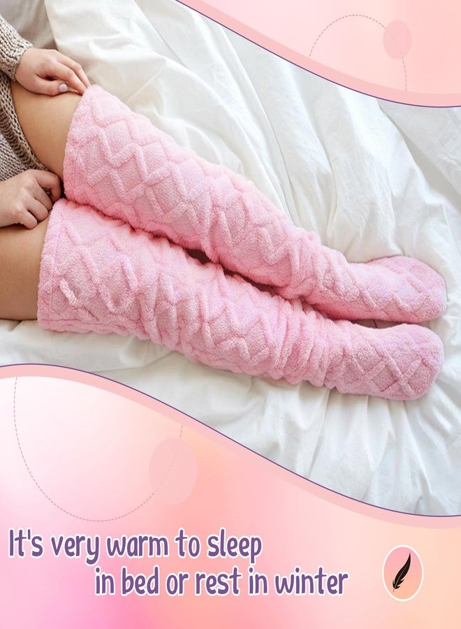 Croloose 2 Pairs High Fuzzy Socks over Knee Winter Leg Warmers Plush Extra Thick Slipper Socks for Women Christmas Sleeping(Purple, Pink,Pattern Style) - Image 4